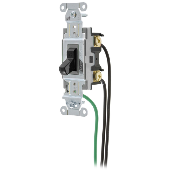 Hubbell Wiring Device-Kellems Spec Grade, Toggle Switches, General Purpose AC, Double Pole, 20A 120/277V AC, Back and Side Wired, Pre-Wired with 8" #12 THHN CSL220BK
